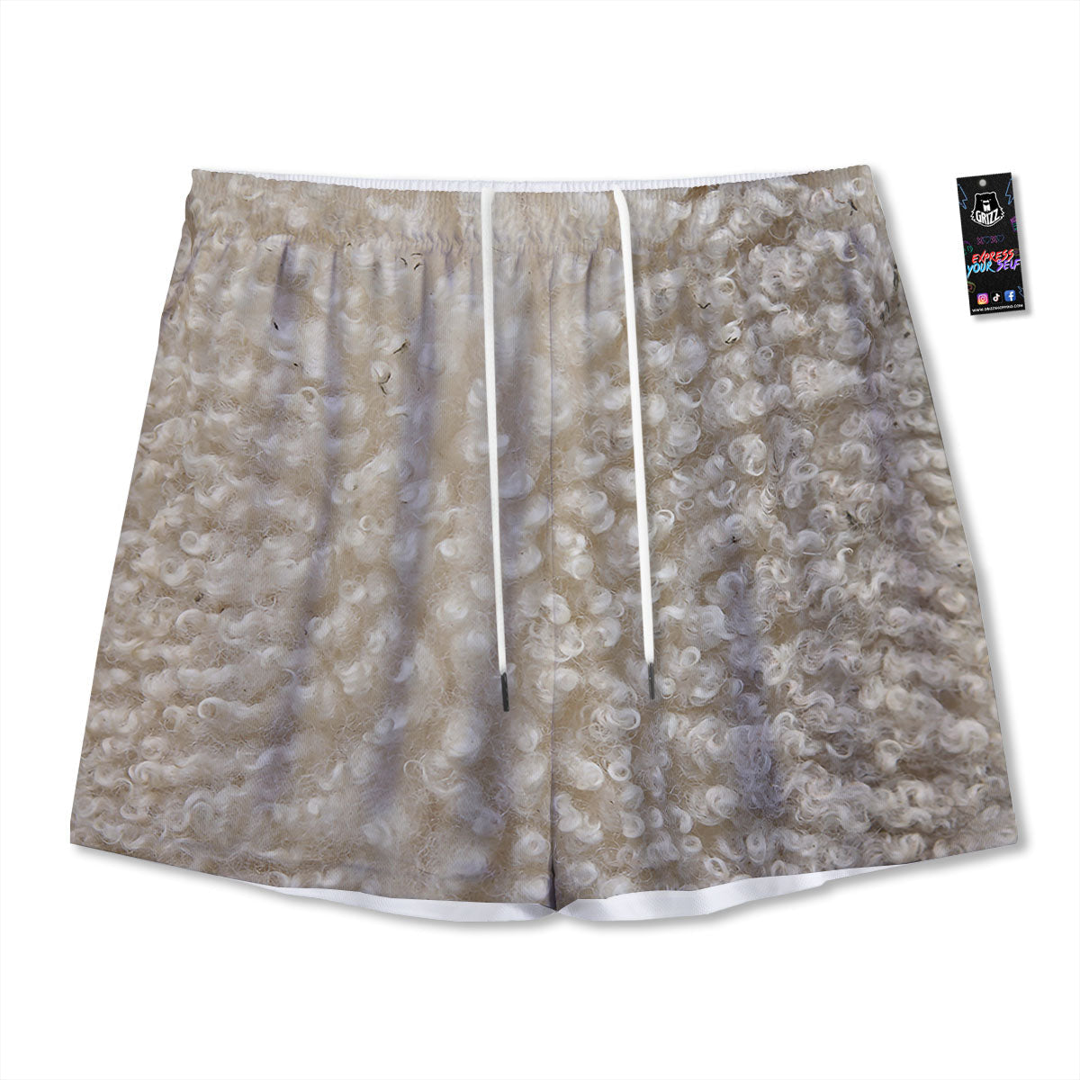 Texture Fur Sheep Print Mesh Shorts