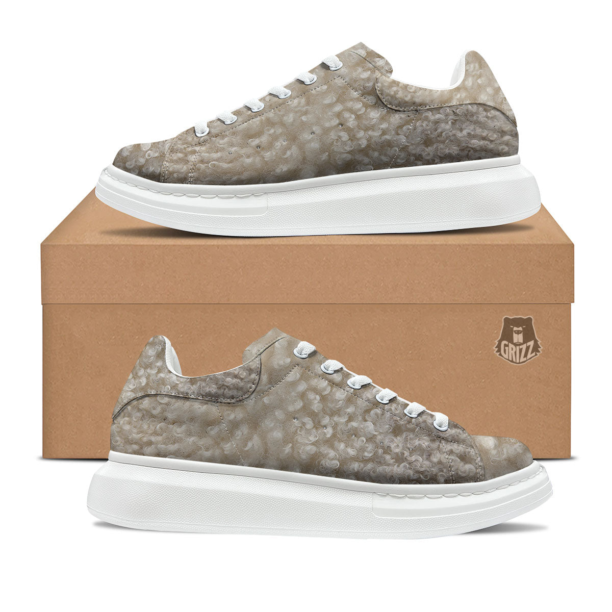 Texture Fur Sheep Print Platform Shoes-grizzshop