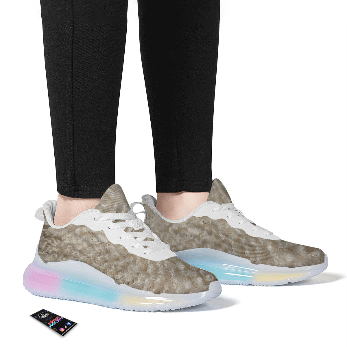 Texture Fur Sheep Print Running Sneakers-grizzshop