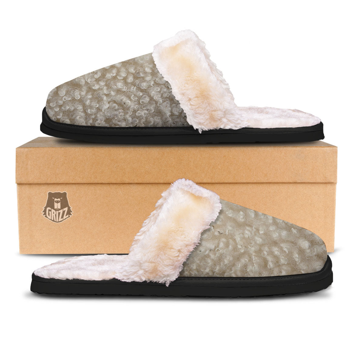 Texture Fur Sheep Print Slippers-grizzshop