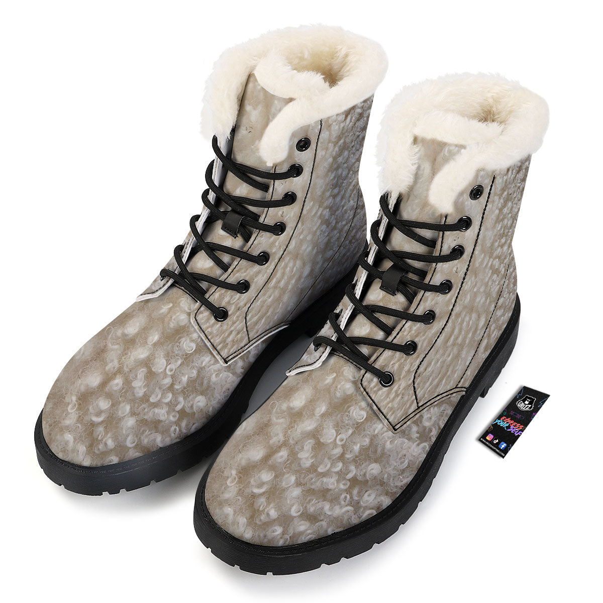 Texture Fur Sheep Print Winter Boots-grizzshop