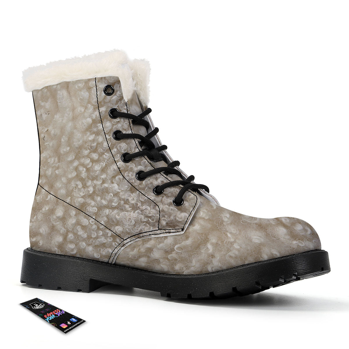 Texture Fur Sheep Print Winter Boots-grizzshop