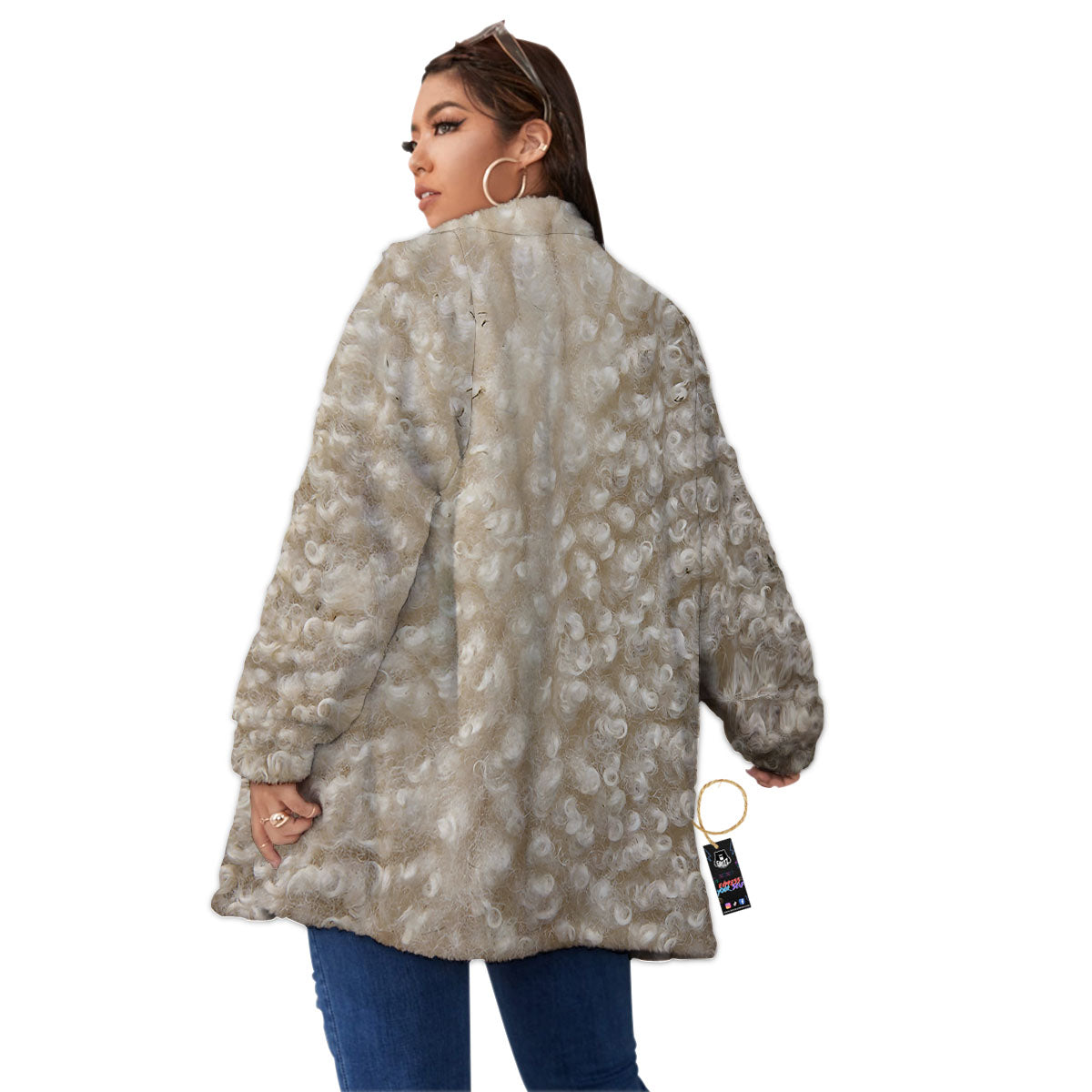 Texture Fur Sheep Print Women's Sherpa Jacket-grizzshop