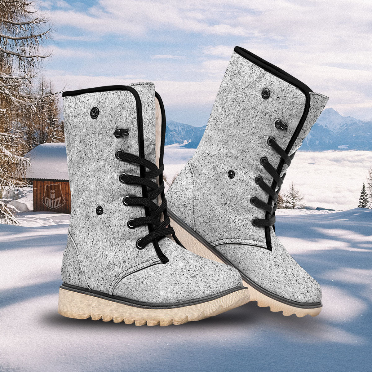 Texture Glitter Silver Print Snow Boots-grizzshop
