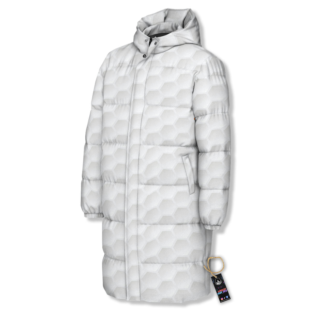 Texture Golf Ball Print Long Down Jacket-grizzshop