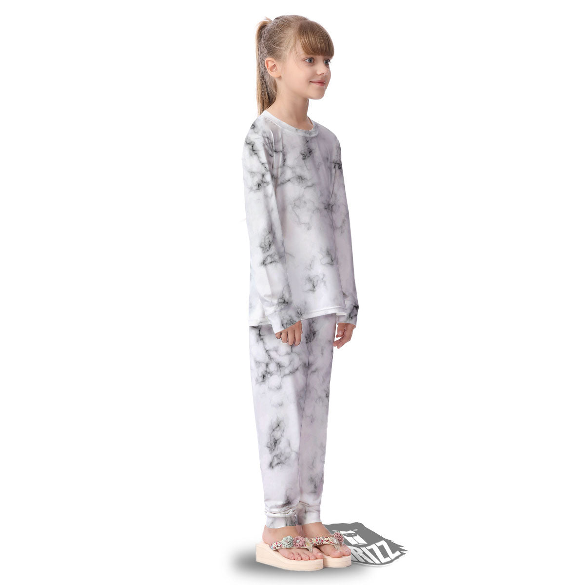 Texture Grey Marble Print Kid's Pajamas-grizzshop