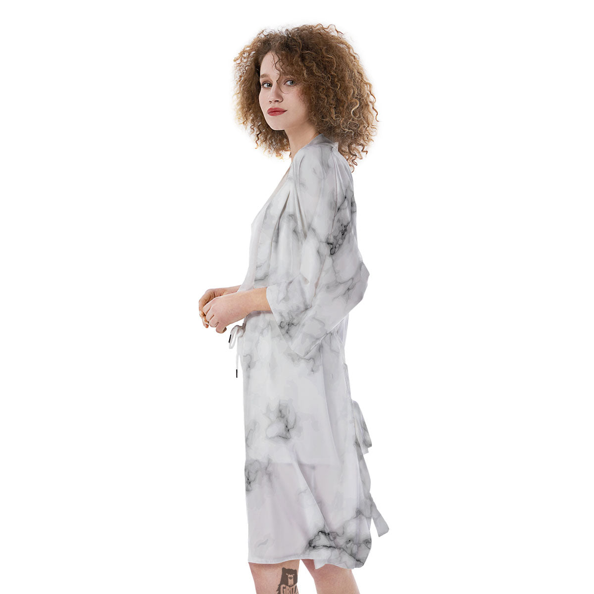 Texture Grey Marble Print Kimono-grizzshop
