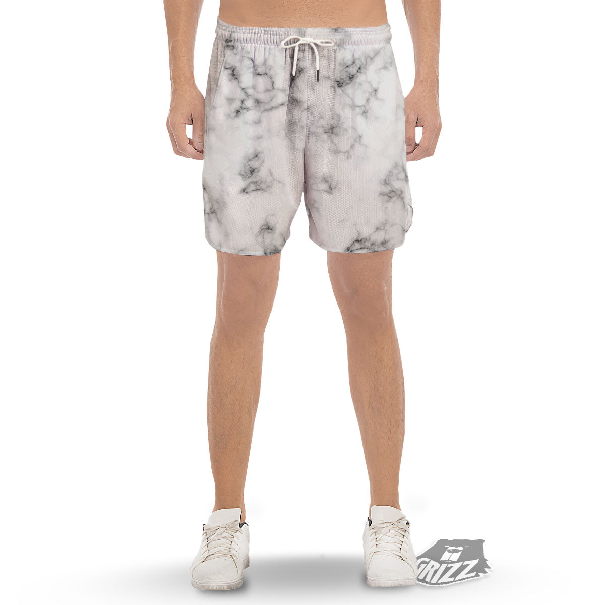 Texture Grey Marble Print Men's Gym Shorts-grizzshop
