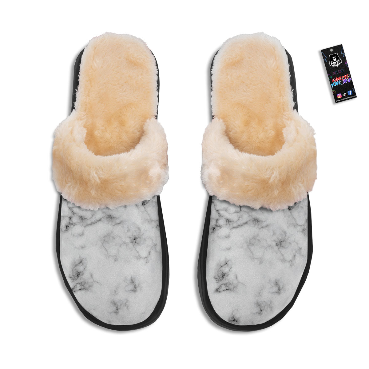 Texture Grey Marble Print Slippers-grizzshop