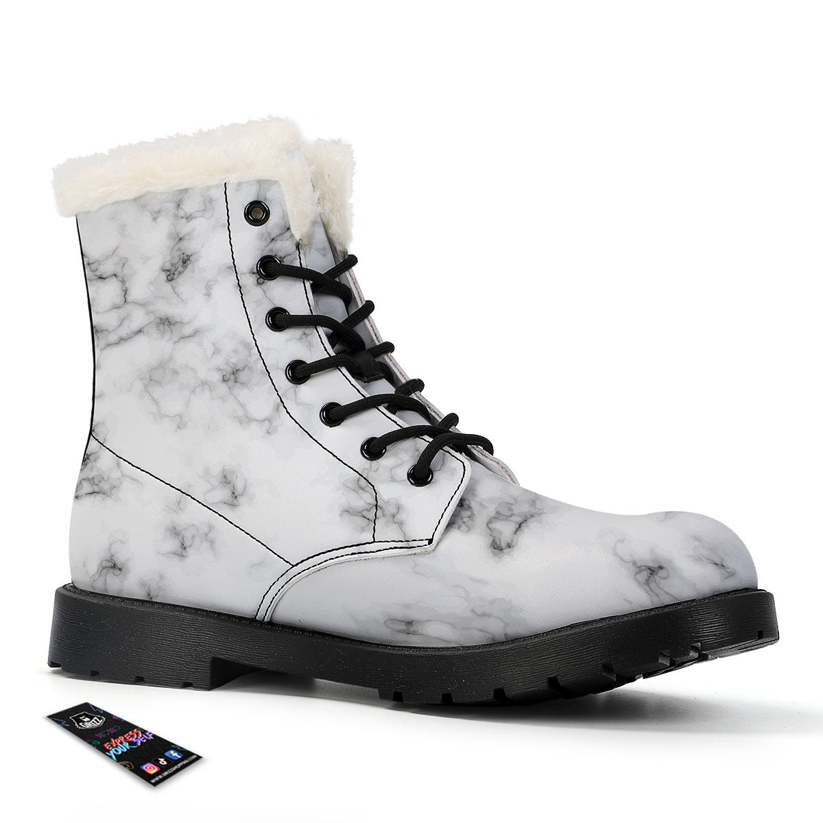 Texture Grey Marble Print Winter Boots-grizzshop