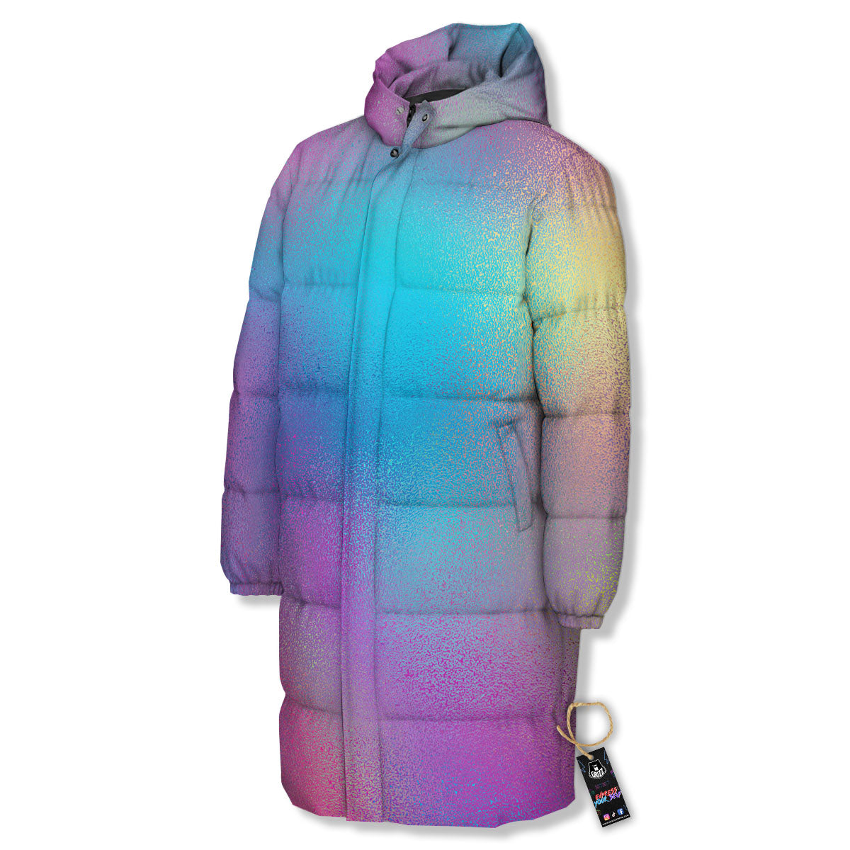 Texture Holographic Print Long Down Jacket-grizzshop