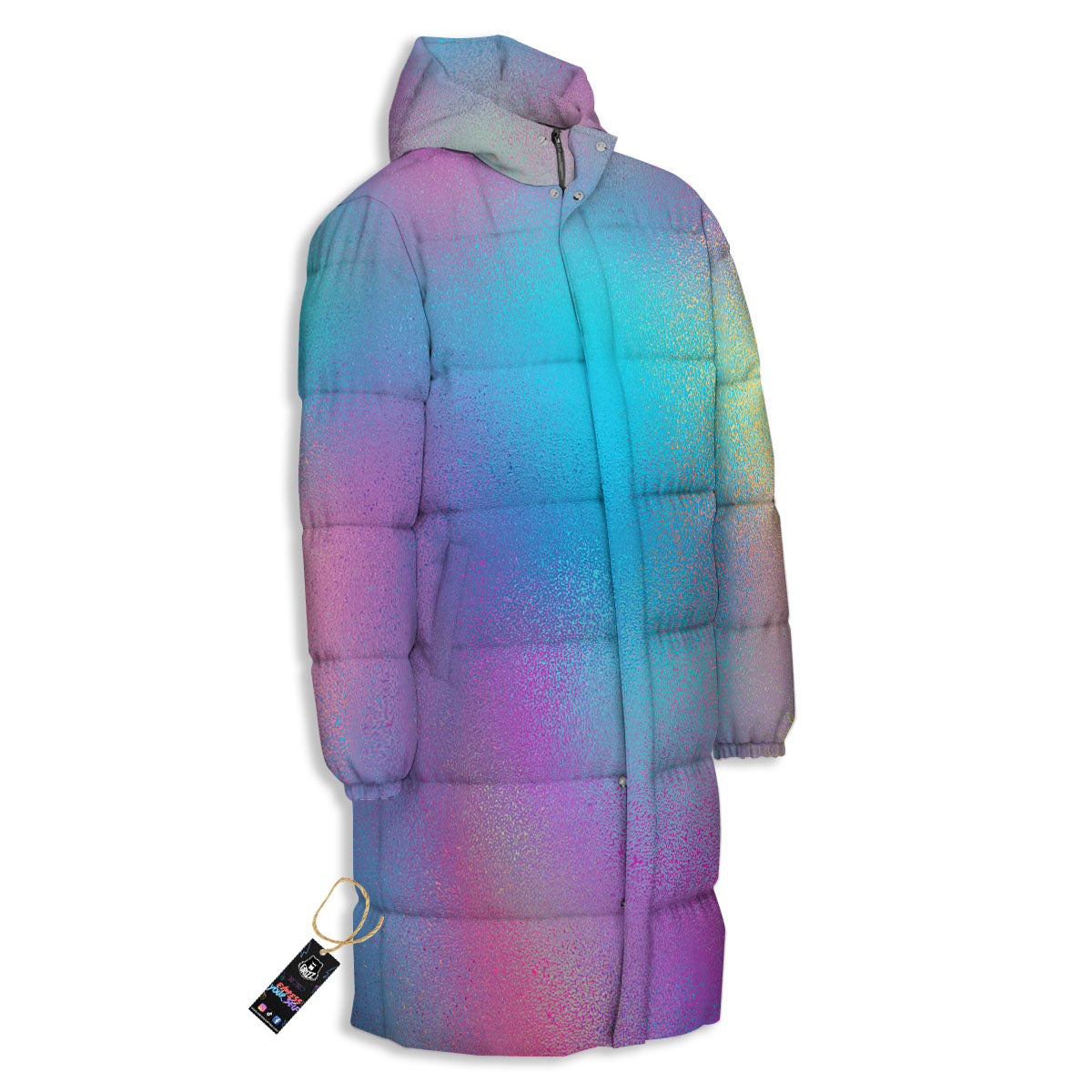 Texture Holographic Print Long Down Jacket-grizzshop
