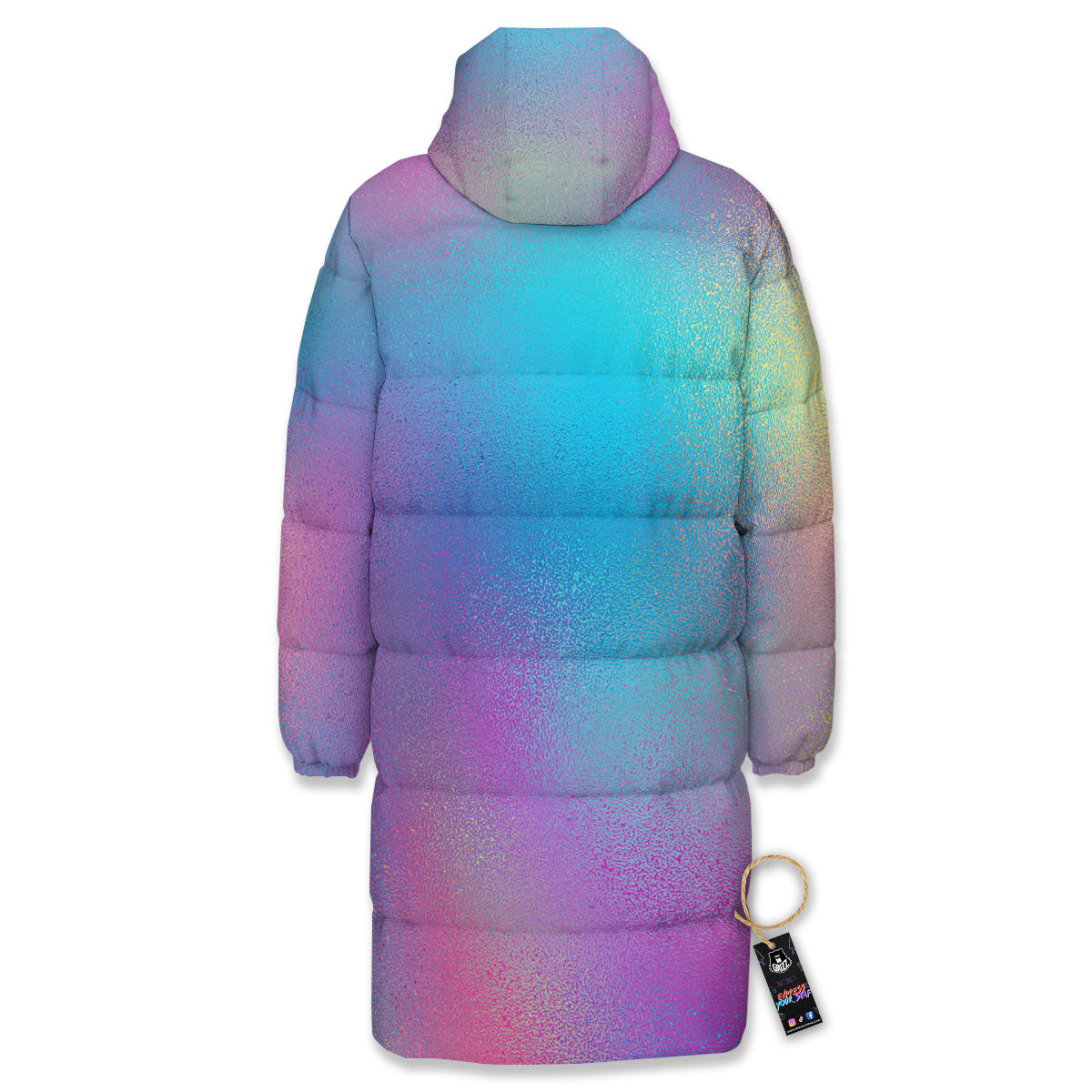Texture Holographic Print Long Down Jacket-grizzshop