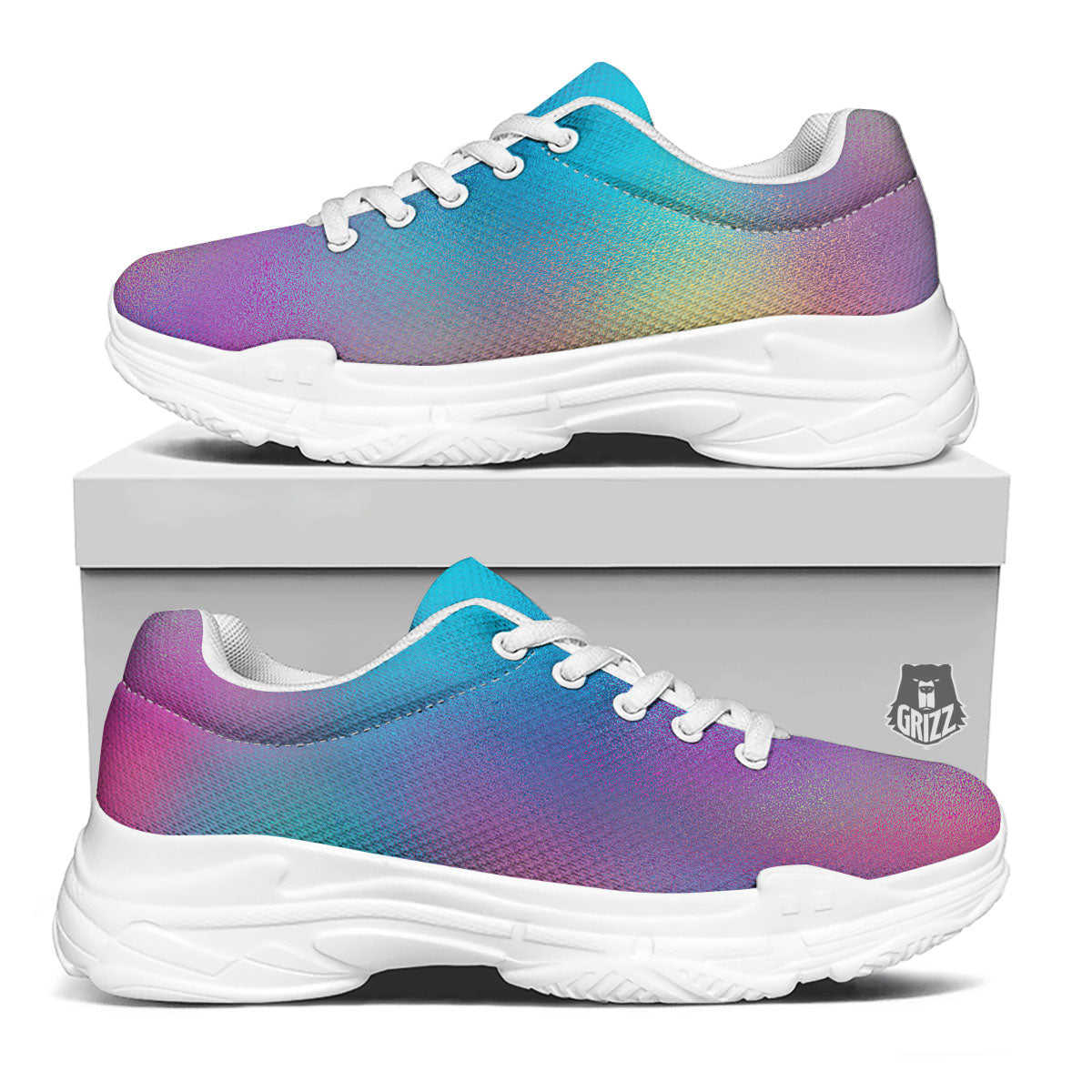 Texture Holographic Print White Chunky Shoes-grizzshop