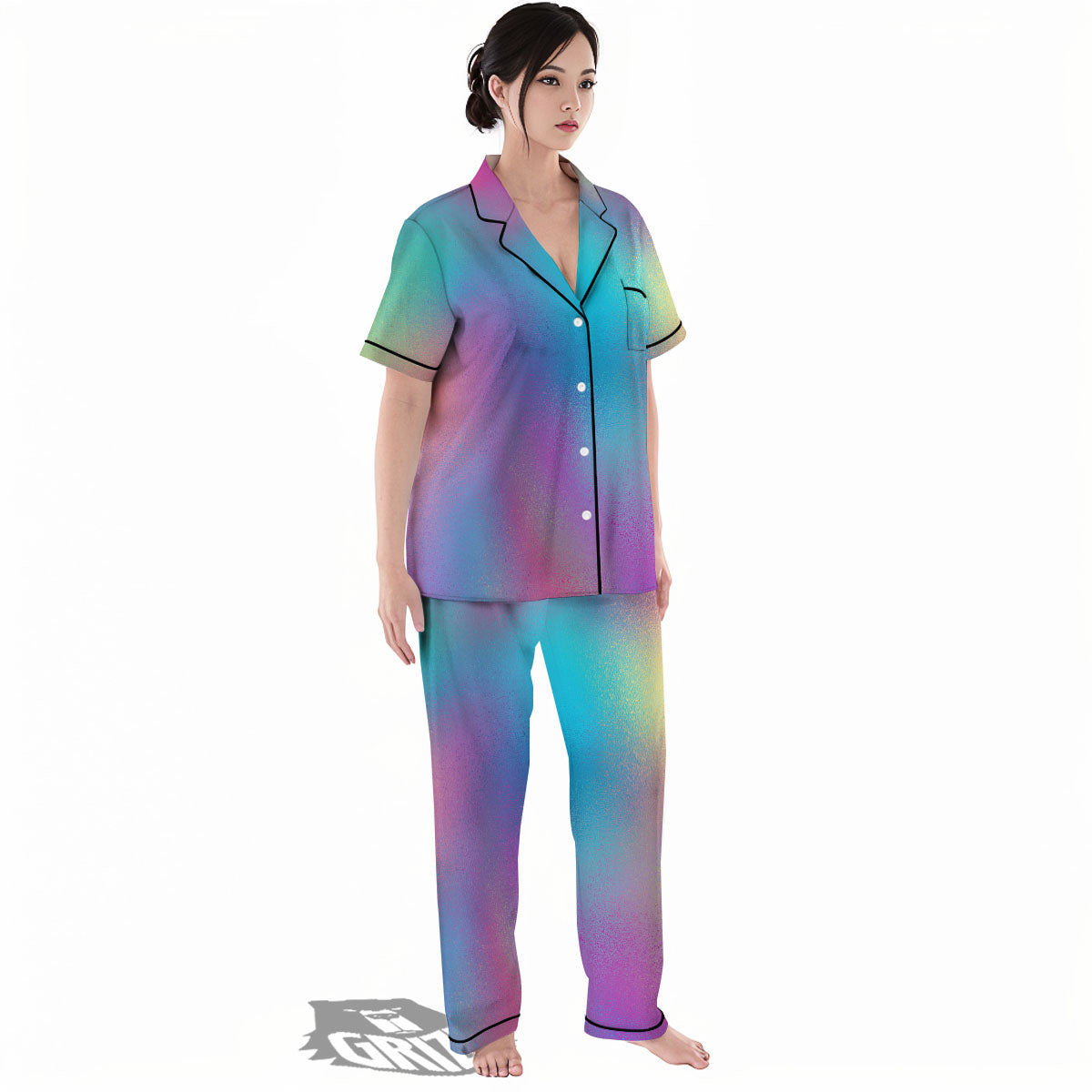 Texture Holographic Print Women's Pajamas Set-grizzshop