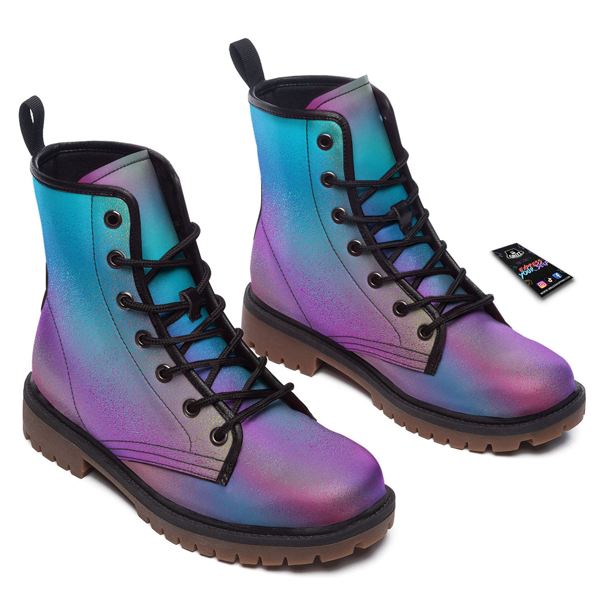 Texture Holographic Print Work Boots-grizzshop