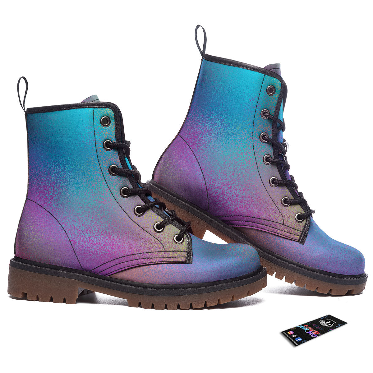 Texture Holographic Print Work Boots-grizzshop