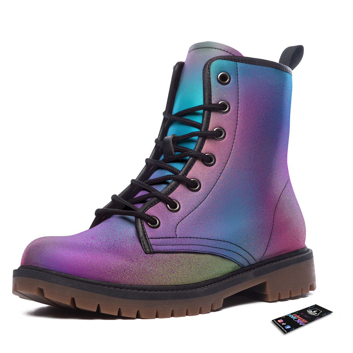 Texture Holographic Print Work Boots-grizzshop