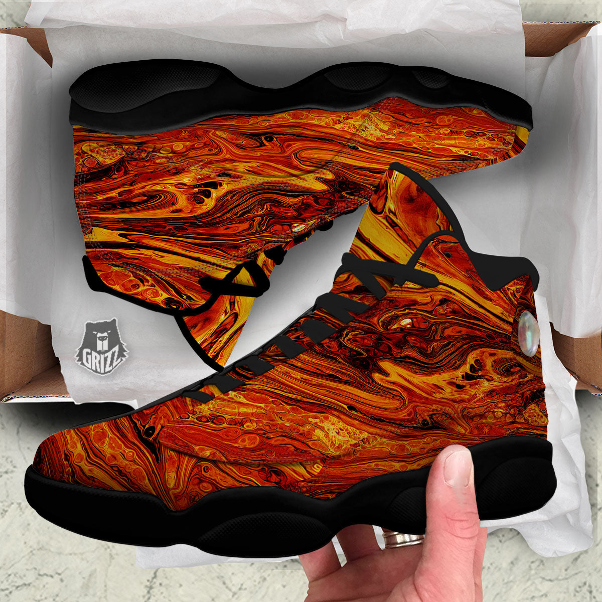 Texture Lava Print Black Basketball Shoes-grizzshop