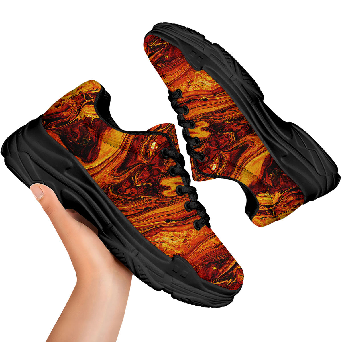 Texture Lava Print Black Chunky Shoes-grizzshop