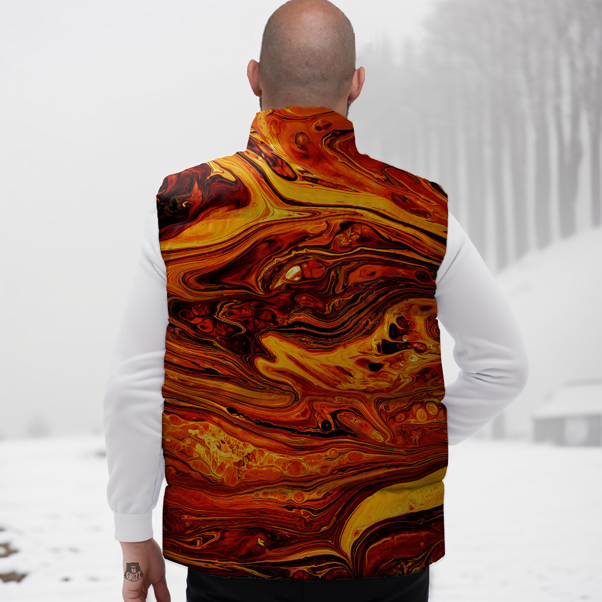 Texture Lava Print Down Vest-grizzshop