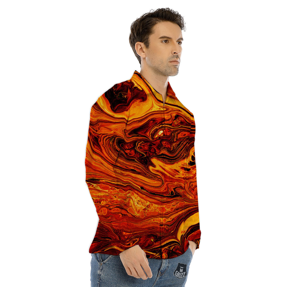 Texture Lava Print Men's Dress Shirts-grizzshop