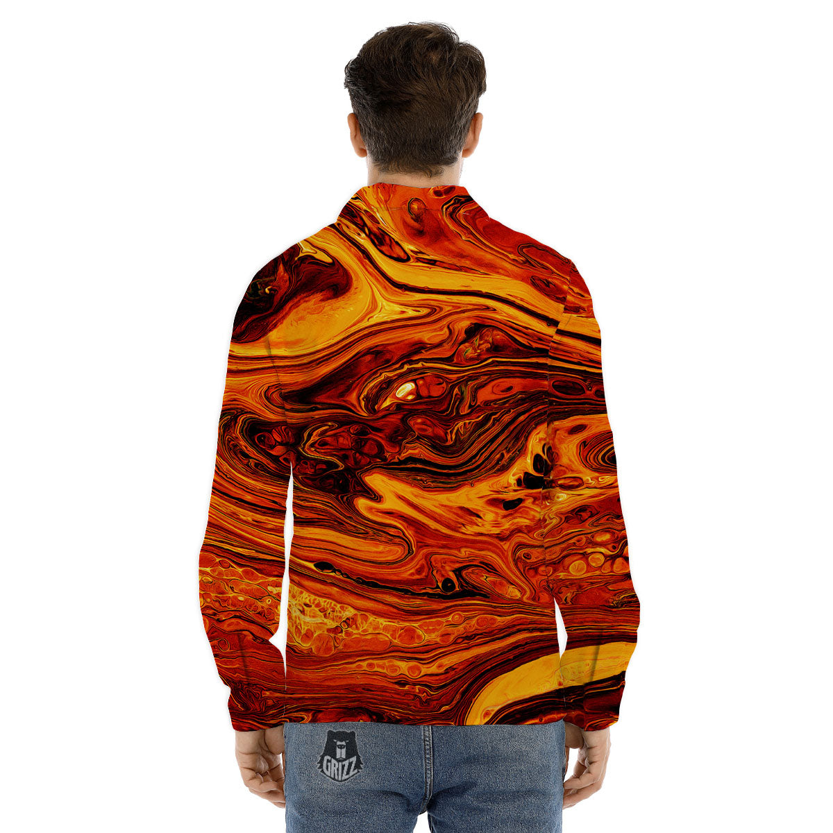 Texture Lava Print Men's Dress Shirts-grizzshop