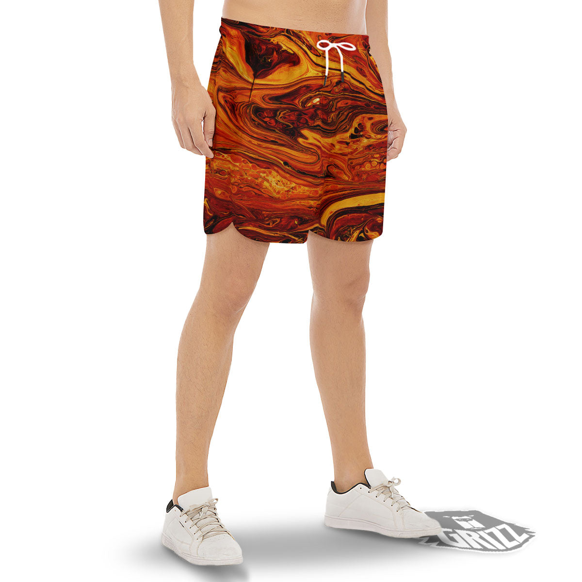Texture Lava Print Men's Gym Shorts-grizzshop
