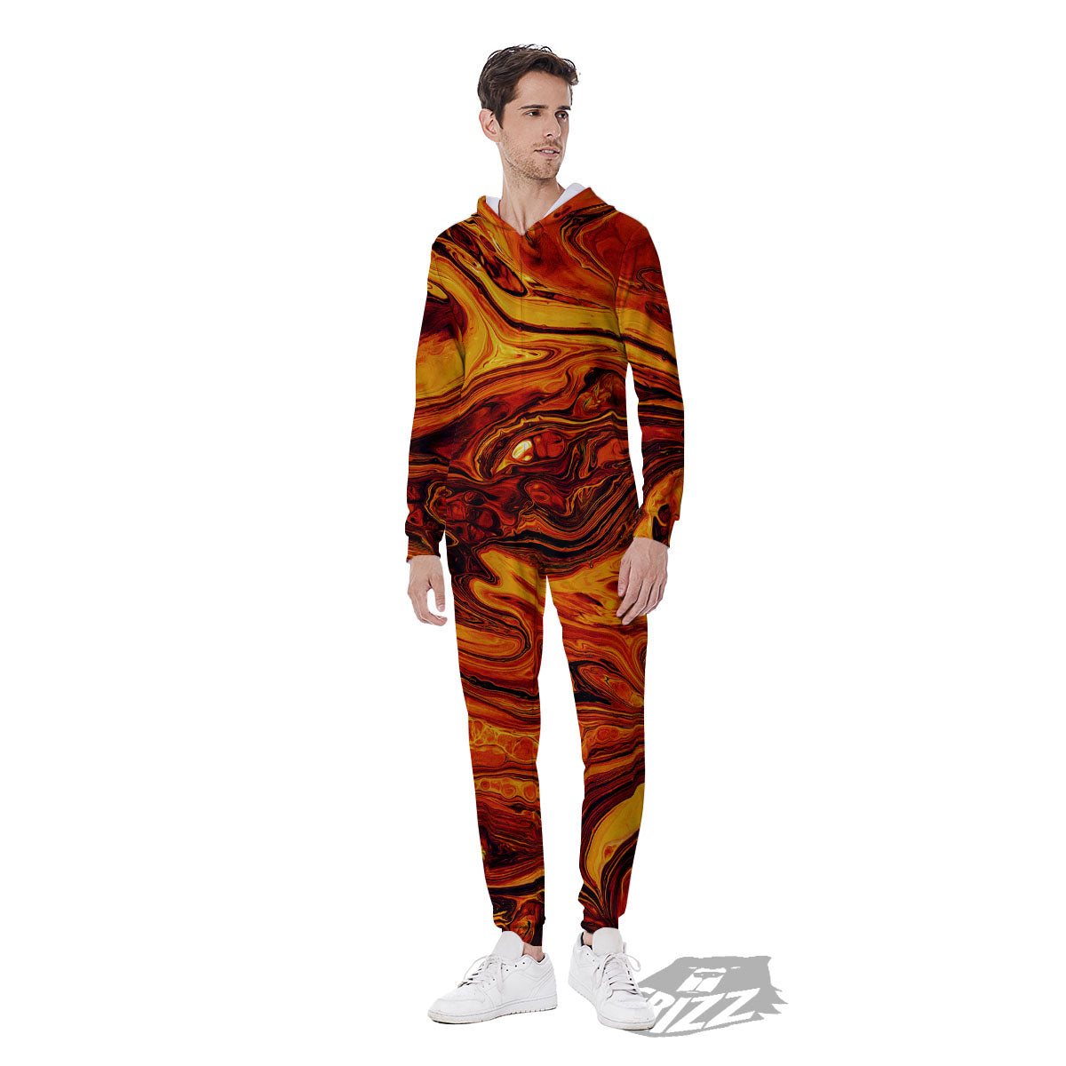 Texture Lava Print Men's Jumpsuit-grizzshop