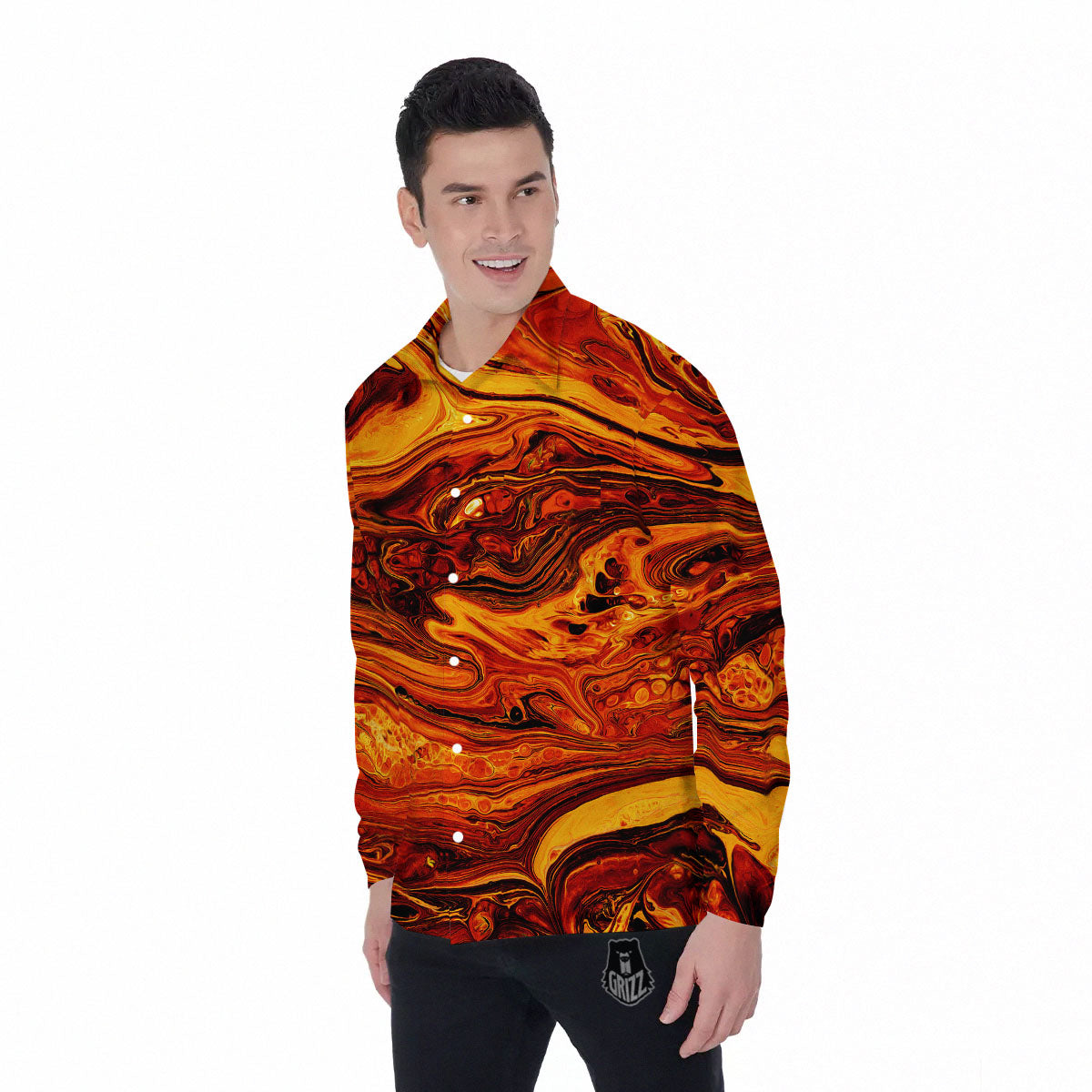 Texture Lava Print Men's Long Sleeve Shirts-grizzshop