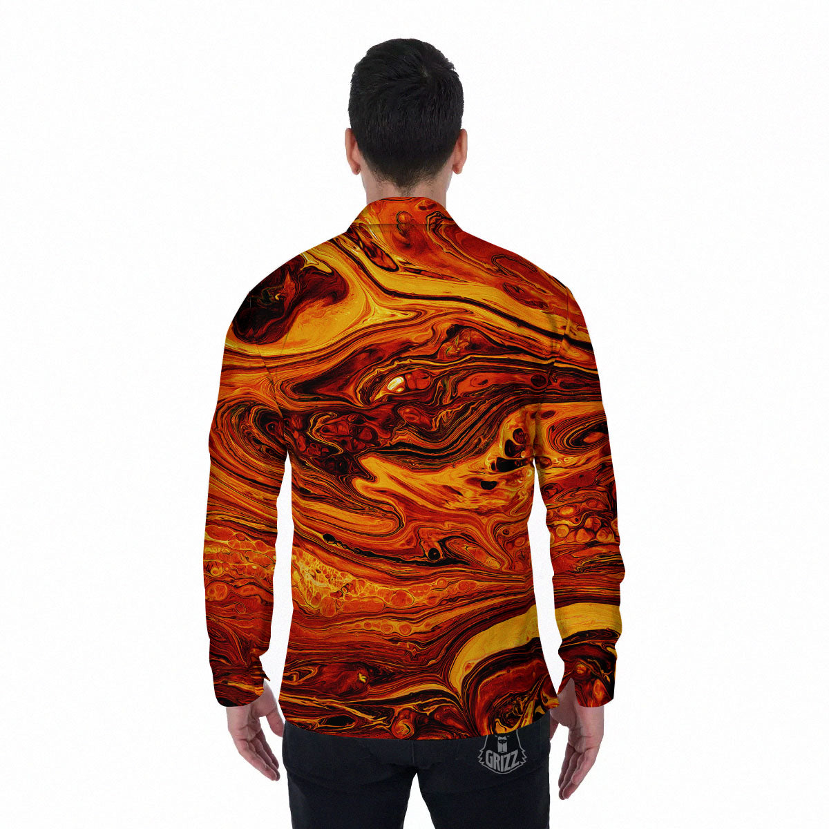 Texture Lava Print Men's Long Sleeve Shirts-grizzshop