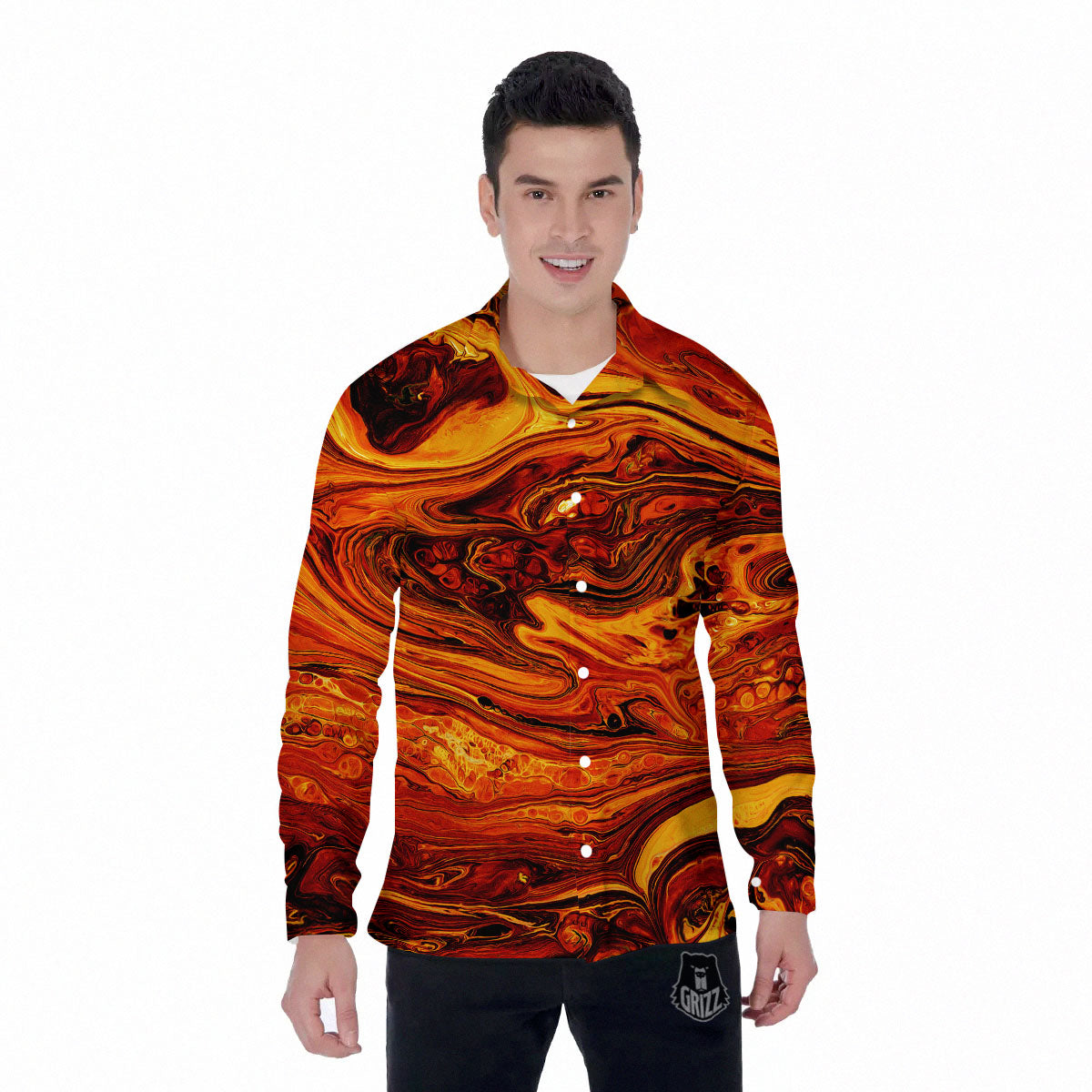 Texture Lava Print Men's Long Sleeve Shirts-grizzshop