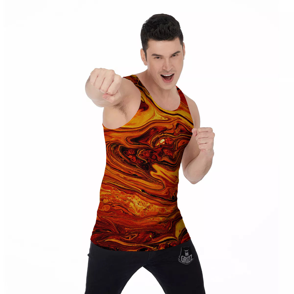 Texture Lava Print Men's Tank Top-grizzshop