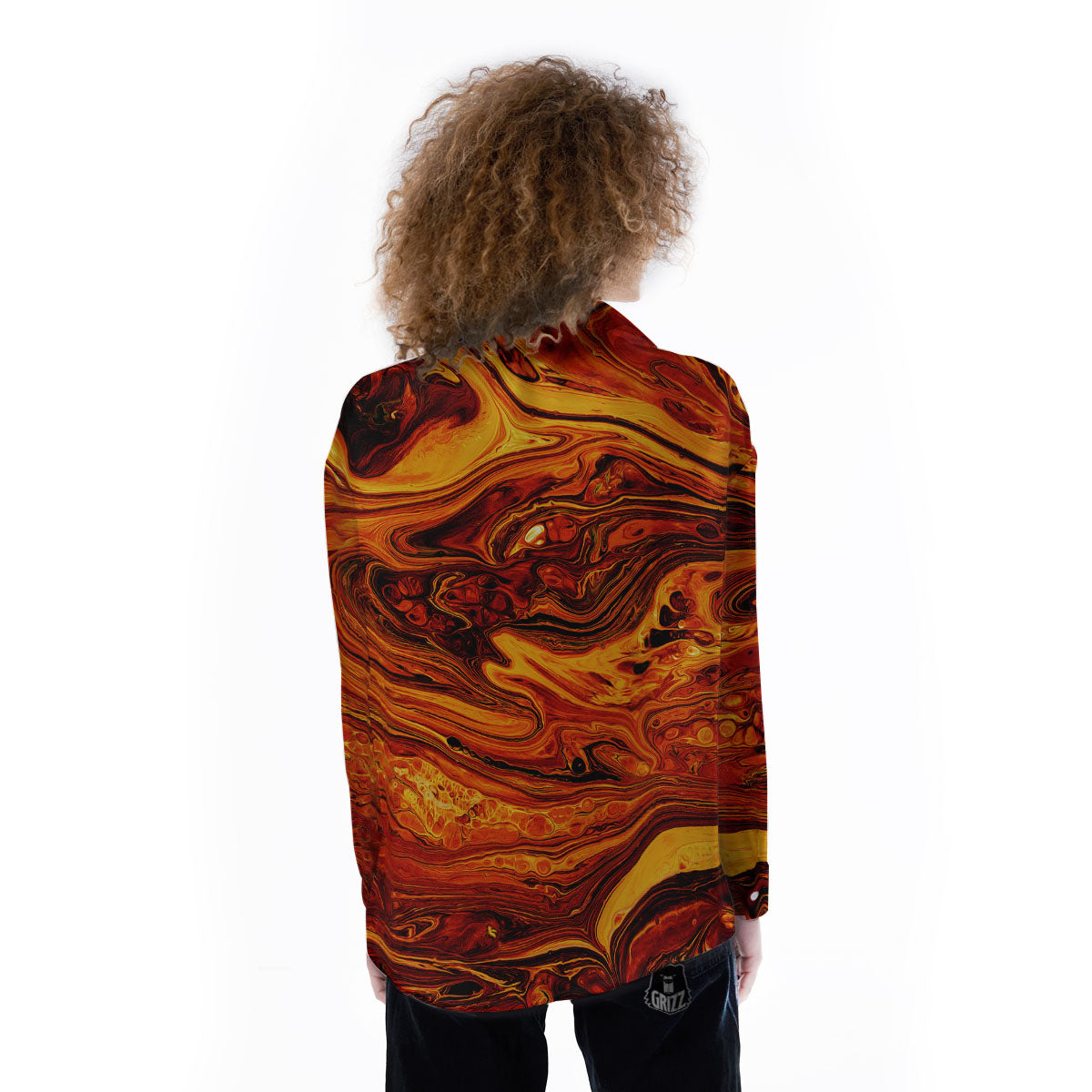 Texture Lava Print Women's Long Sleeve Shirts-grizzshop