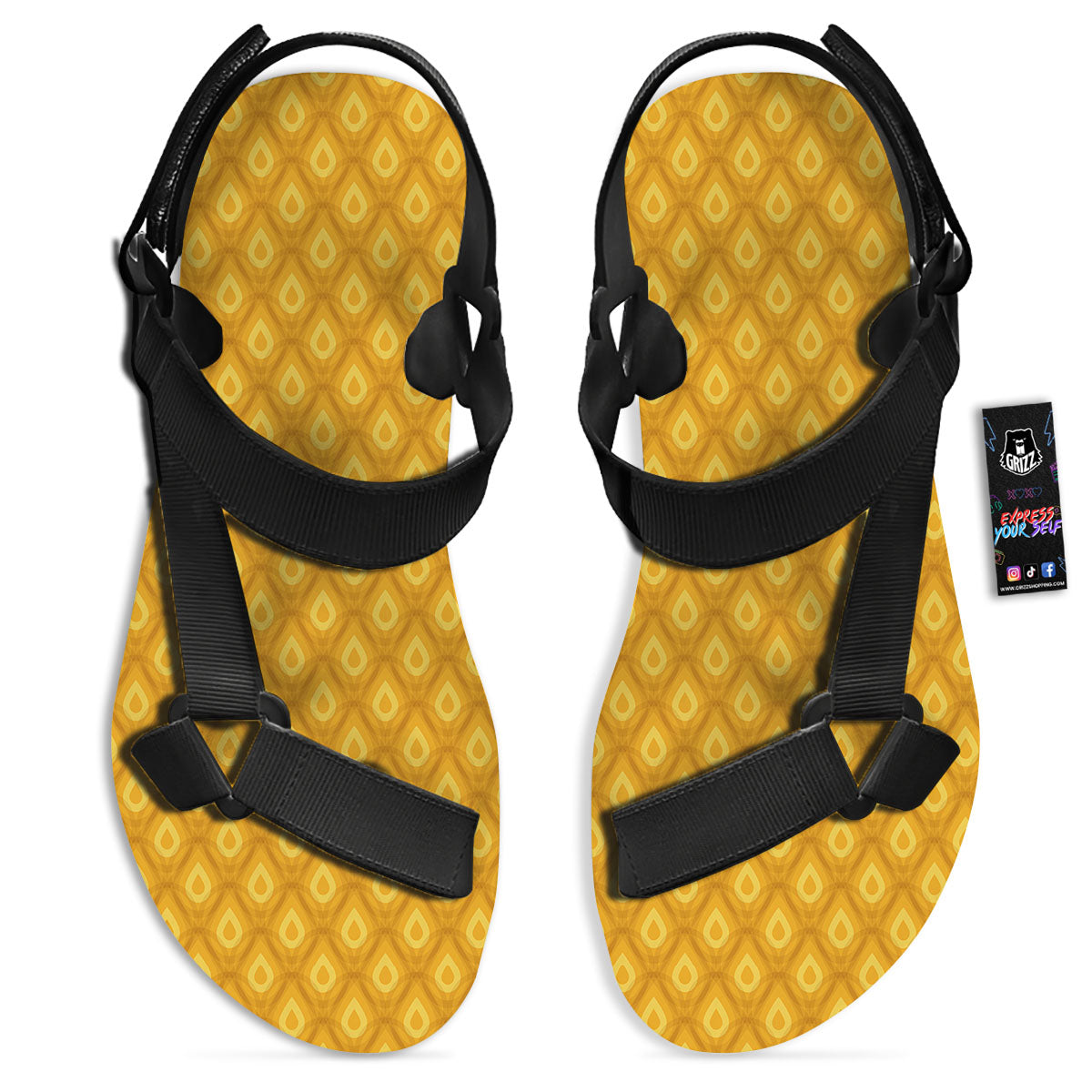 Texture Pineapple Print Pattern Black Open Toe Sandals-grizzshop