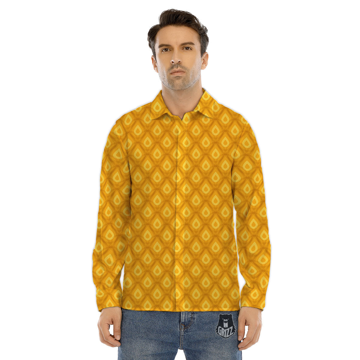 Texture Pineapple Print Pattern Men's Dress Shirts-grizzshop