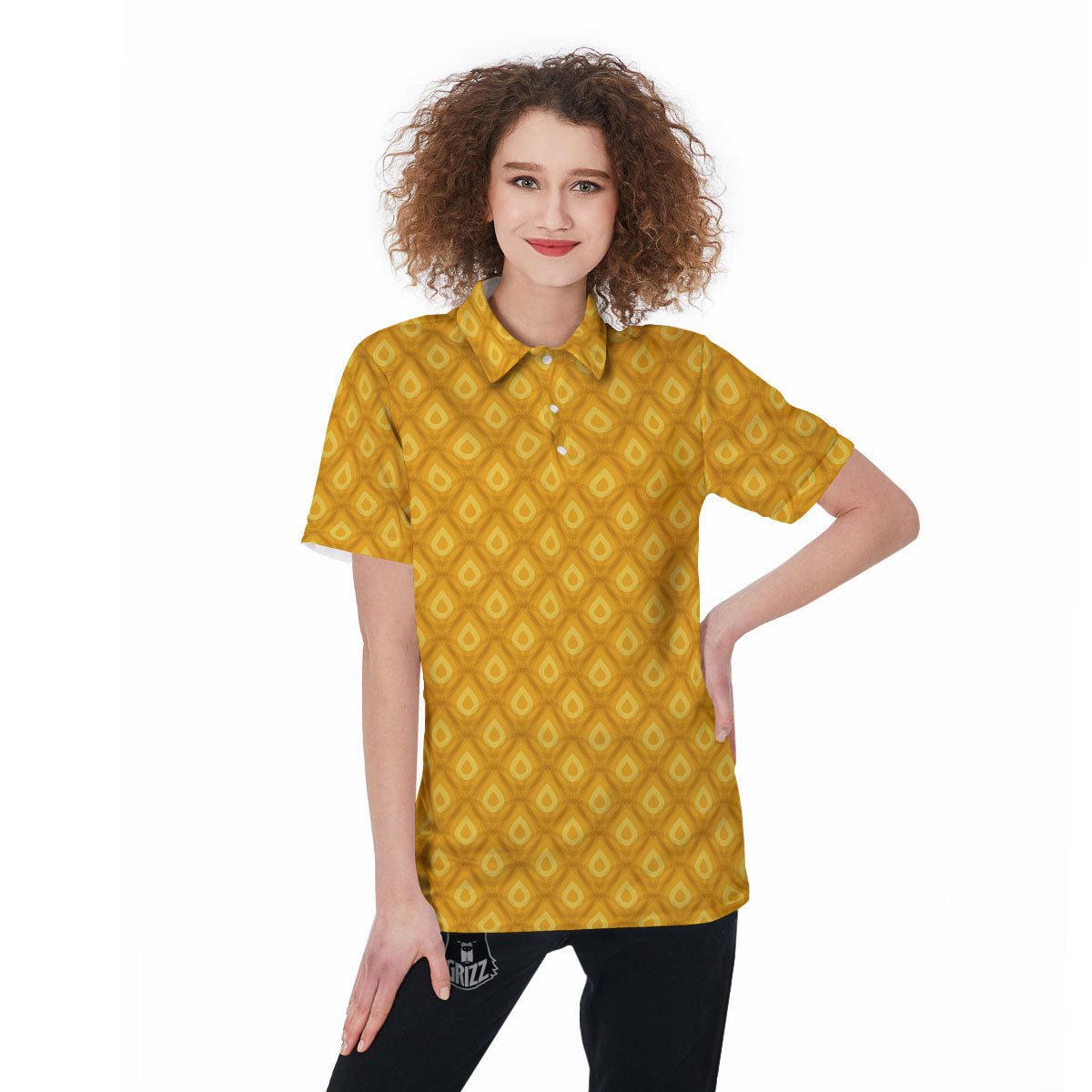 Texture Pineapple Print Pattern Women's Golf Shirts-grizzshop
