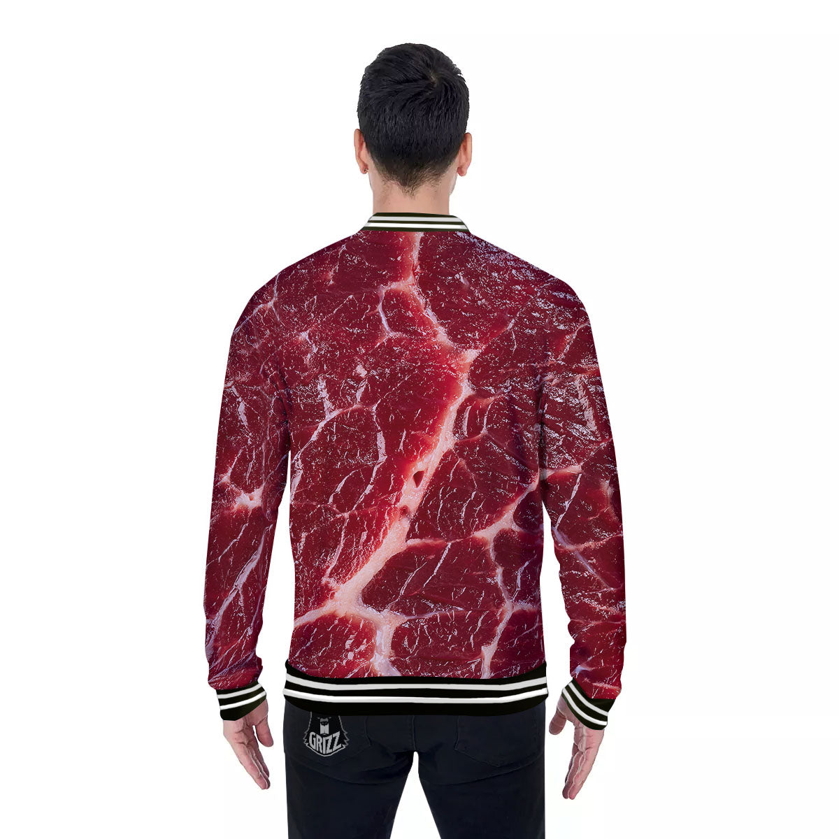 Texture Red Meat Print Baseball Jacket-grizzshop