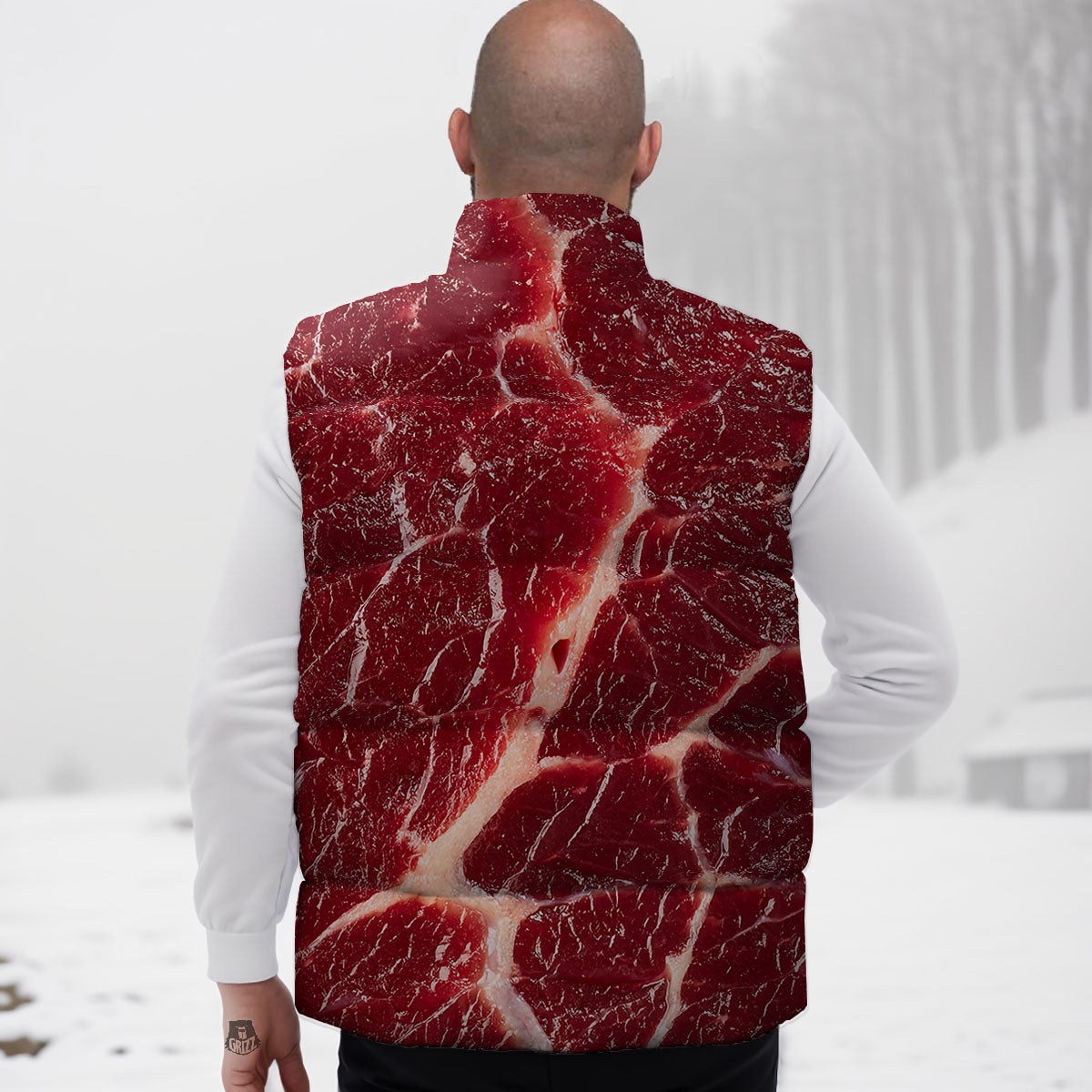 Texture Red Meat Print Down Vest-grizzshop