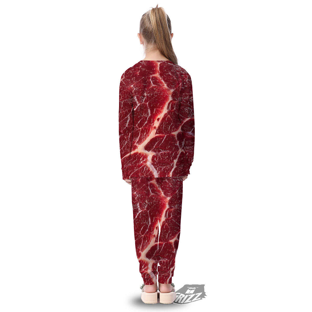 Texture Red Meat Print Kid's Pajamas-grizzshop