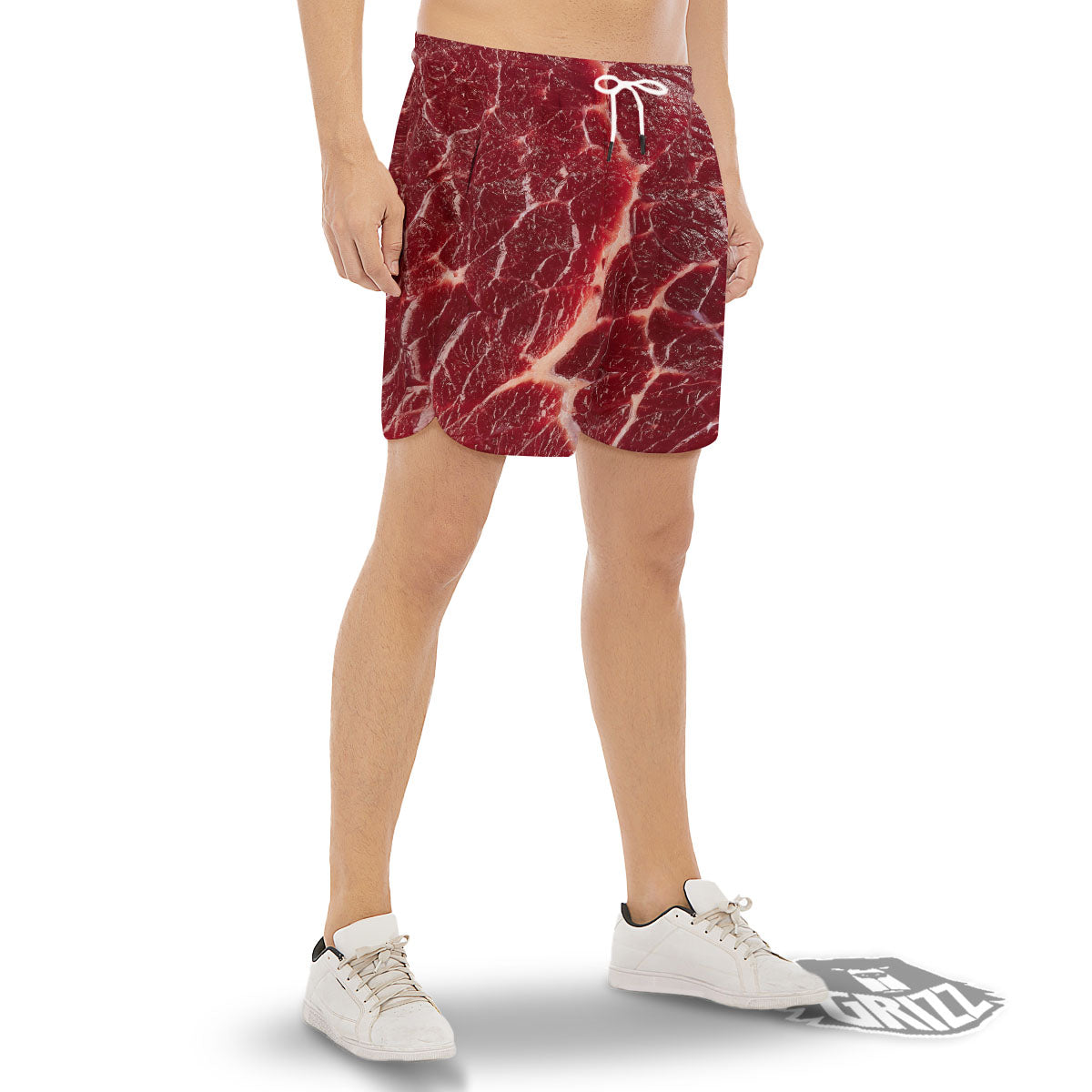 Texture Red Meat Print Men's Gym Shorts-grizzshop