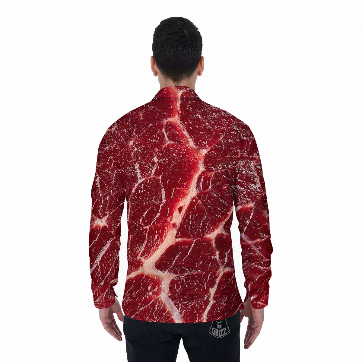 Texture Red Meat Print Men's Long Sleeve Shirts-grizzshop