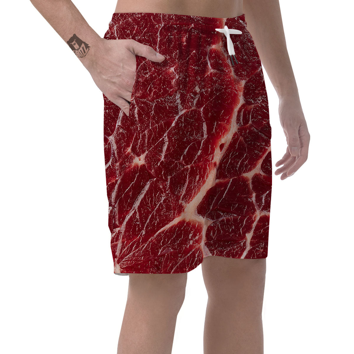 Texture Red Meat Print Men's Shorts-grizzshop