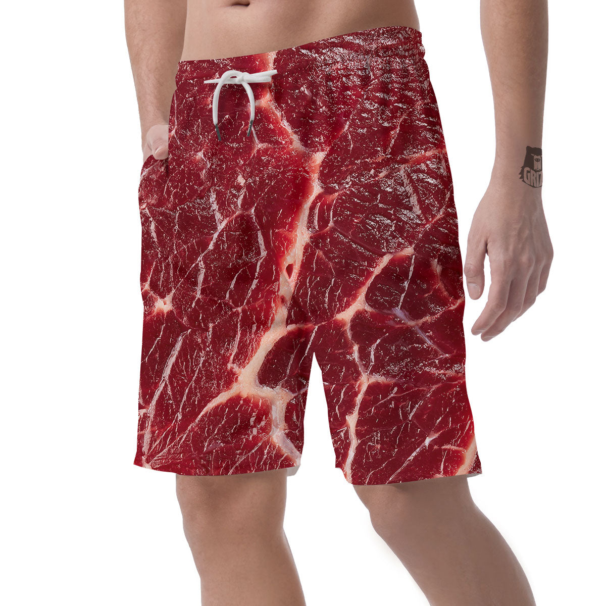Texture Red Meat Print Men's Shorts-grizzshop