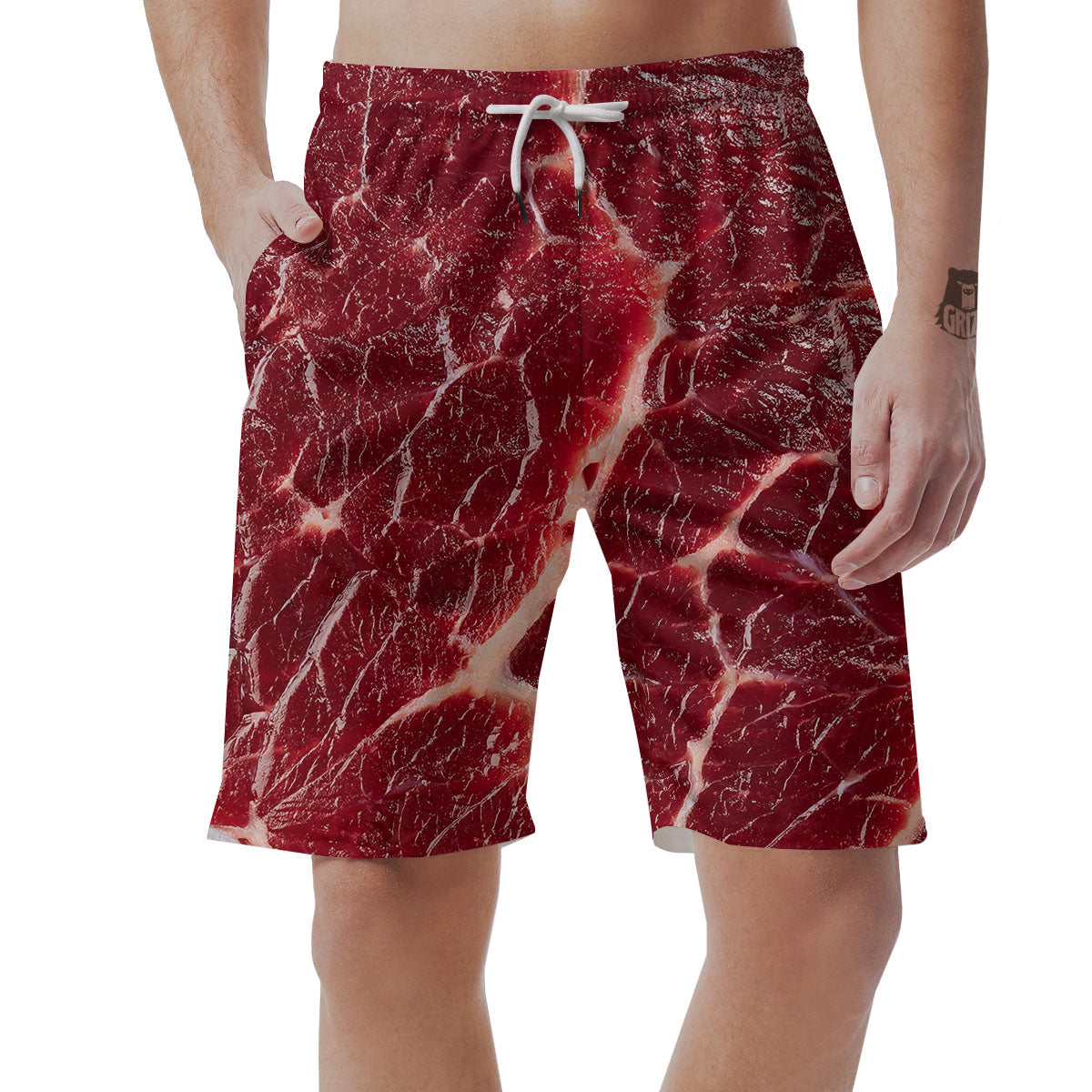 Texture Red Meat Print Men's Shorts-grizzshop