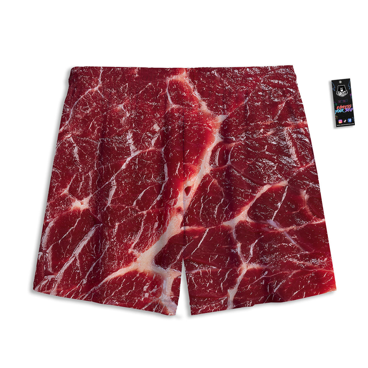 Texture Red Meat Print Mesh Shorts