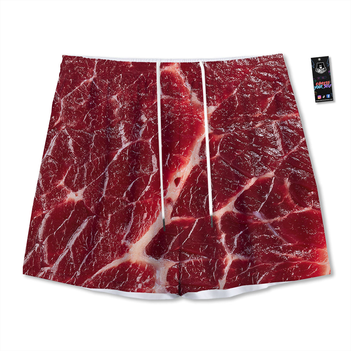 Texture Red Meat Print Mesh Shorts