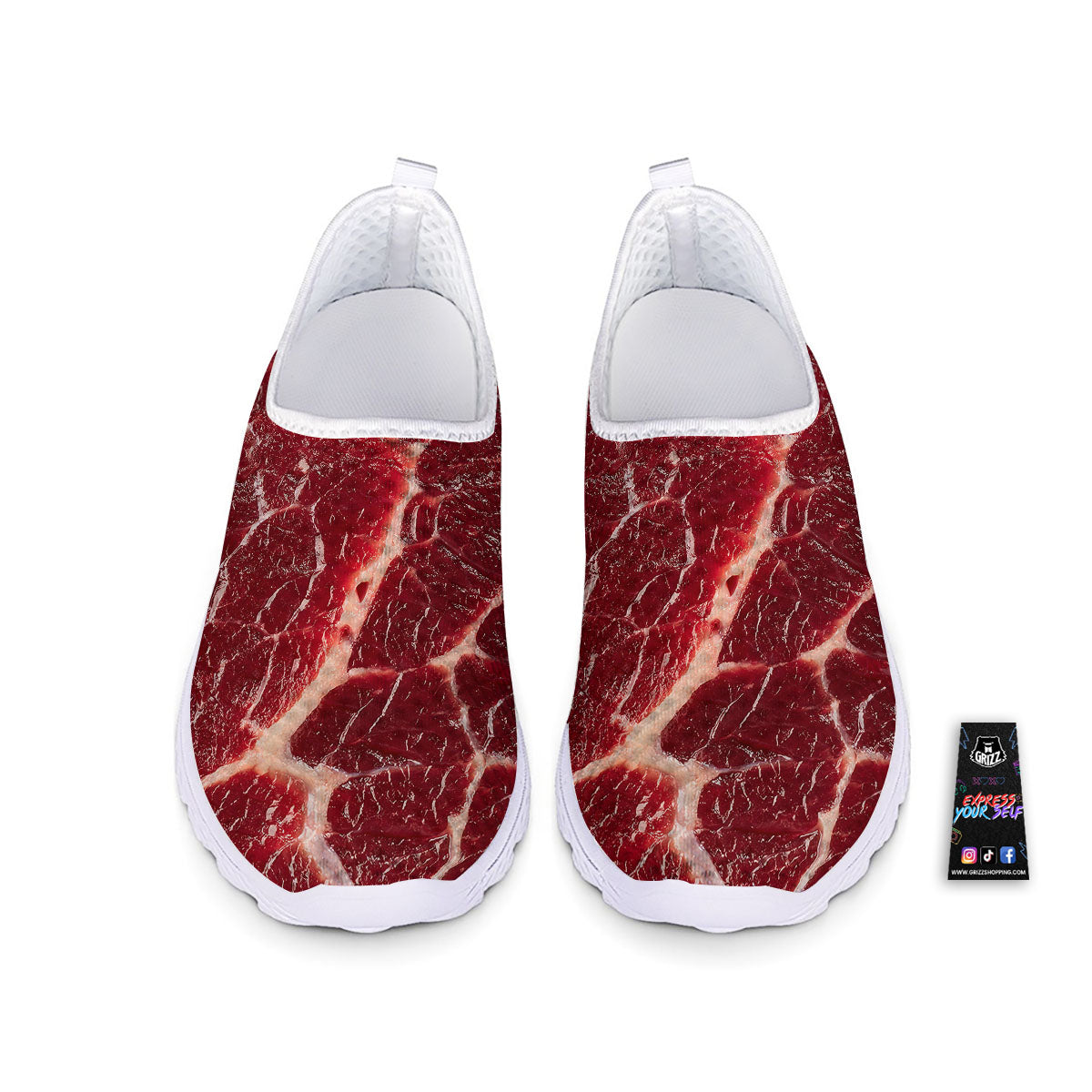 Texture Red Meat Print Nurse Shoes-grizzshop