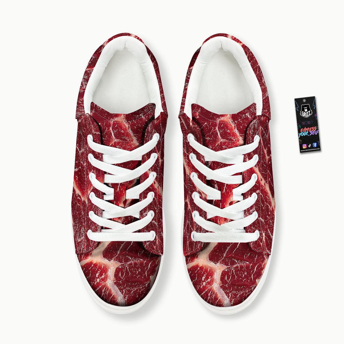 Texture Red Meat Print Platform Shoes-grizzshop