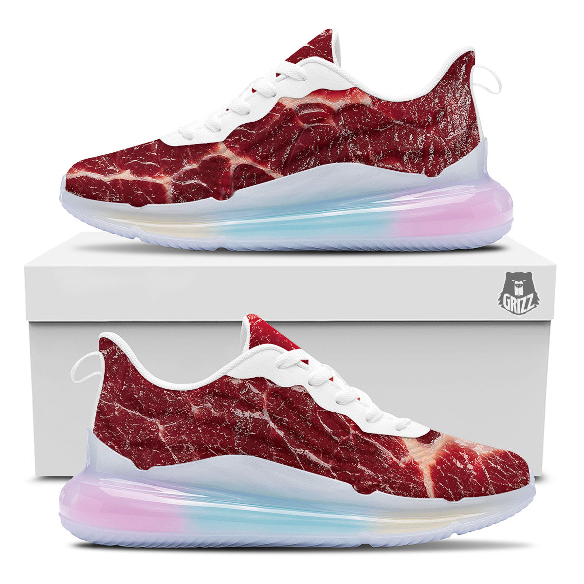 Texture Red Meat Print Running Sneakers-grizzshop